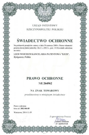 Świadectwo ochronne znaku towarowego.
